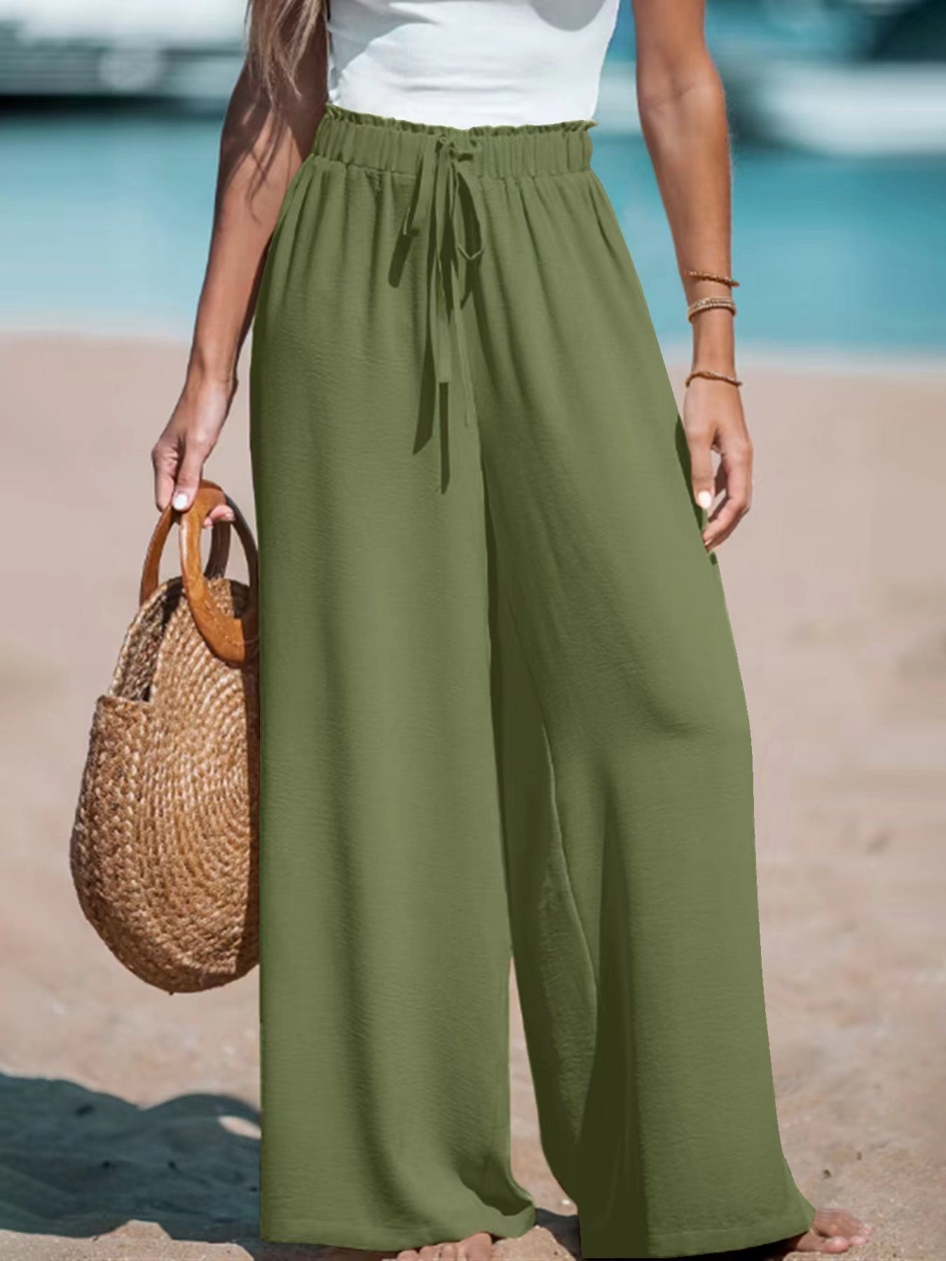 Pantalon Large Taille Élastique - Style décontracté