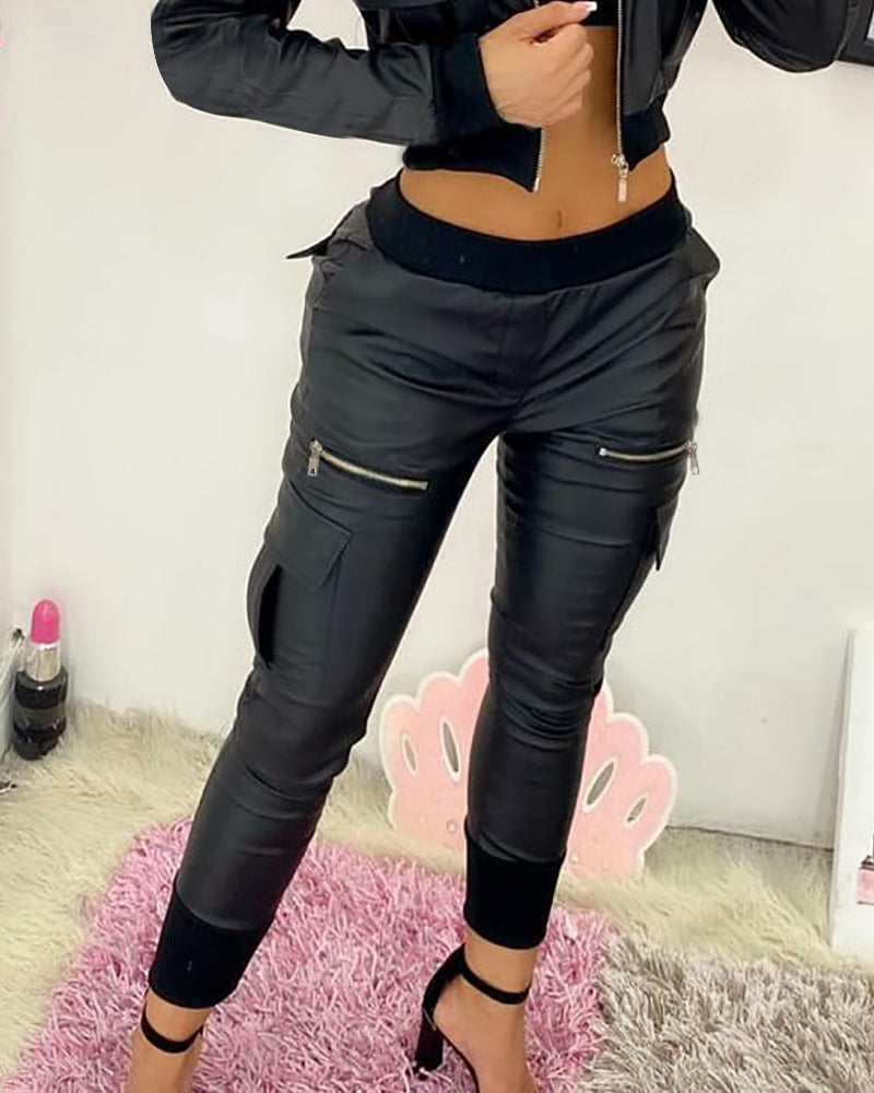 Pantalon noir en PU à nouer - style européen