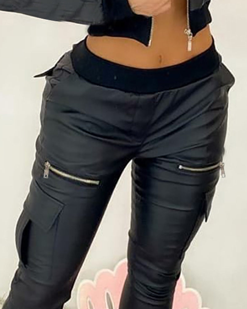 Pantalon noir en PU à nouer - style européen