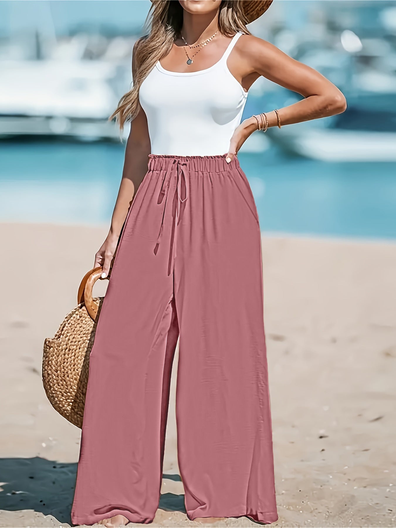Pantalon Large Taille Élastique - Style décontracté