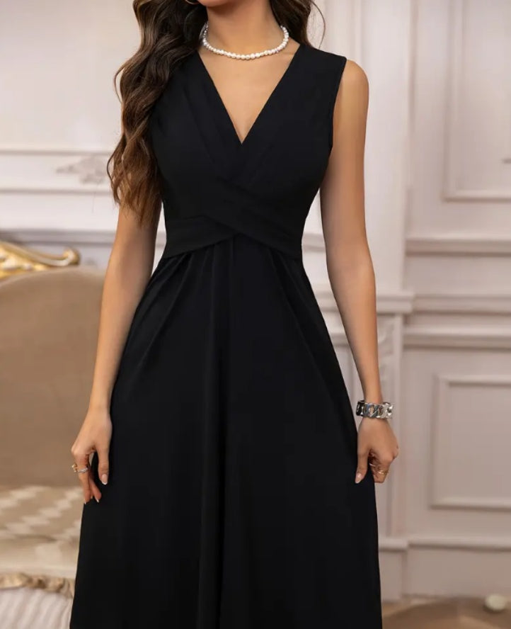 Robe sans manches Col-V - Couleur unie
