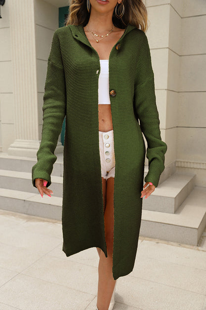 Cardigan Long Vert à Boutons - Élégance et Confort pour Toutes Saisons