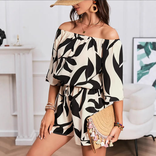 Combinaison chic à Épaules Découvertes et Taille Elastique