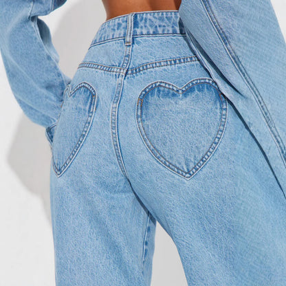 JEANS TAILLE HAUTE POCHES FORME COEUR