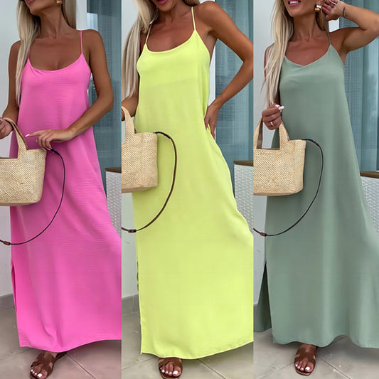 Robe de vacances fluide à bretelles  – Coupe ample et fendue